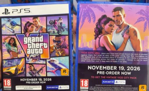 《GTA6》实体盒照片流传 英国门店陈列的是无盘展示盒